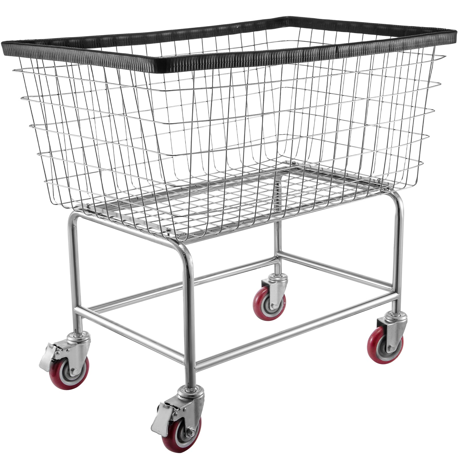 Wire Laundry Cart With Chrome Steel Frame And Rolling Wheels_voghion.com